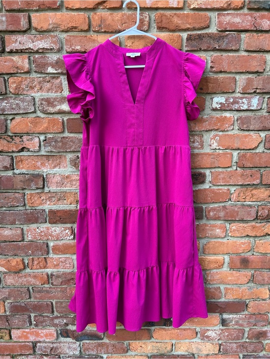 entro Dresses & Skirts - entro Colorful Purple Ruffle Sleeve Tiered Dress M Lined